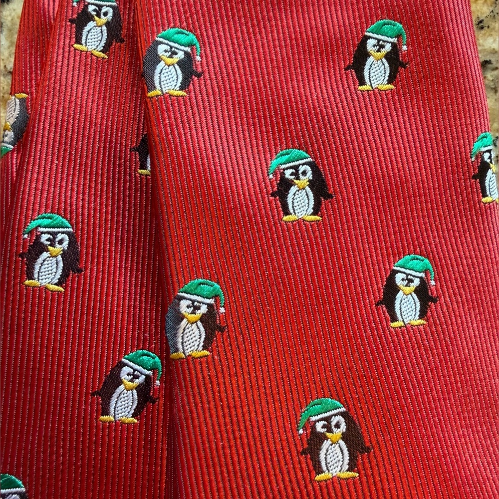 Chaps Red Tie with Penguin Pattern